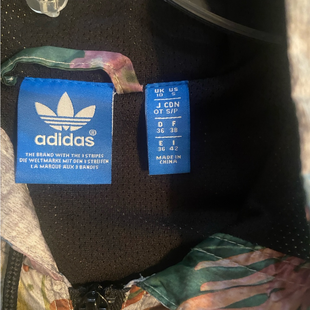 Adidas Gray Hoodie with Green and Purple Floral Design SIZE SMALL - Picture 5 of 16